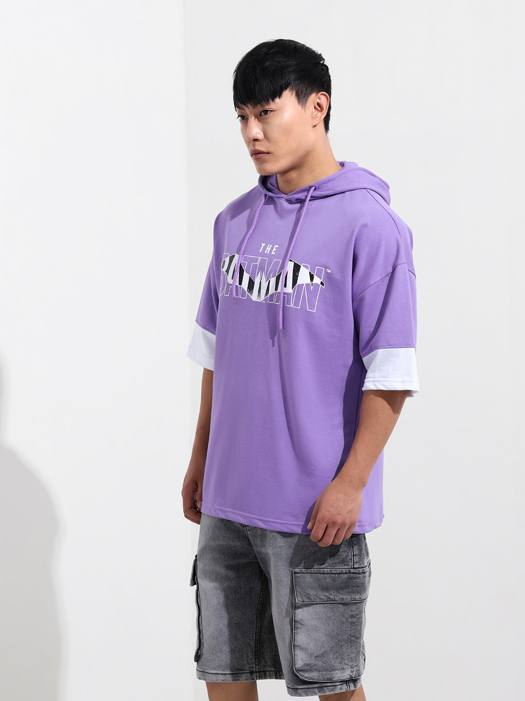 Men's Purple Oversized Fit Character Batman Printed Sweatshirt