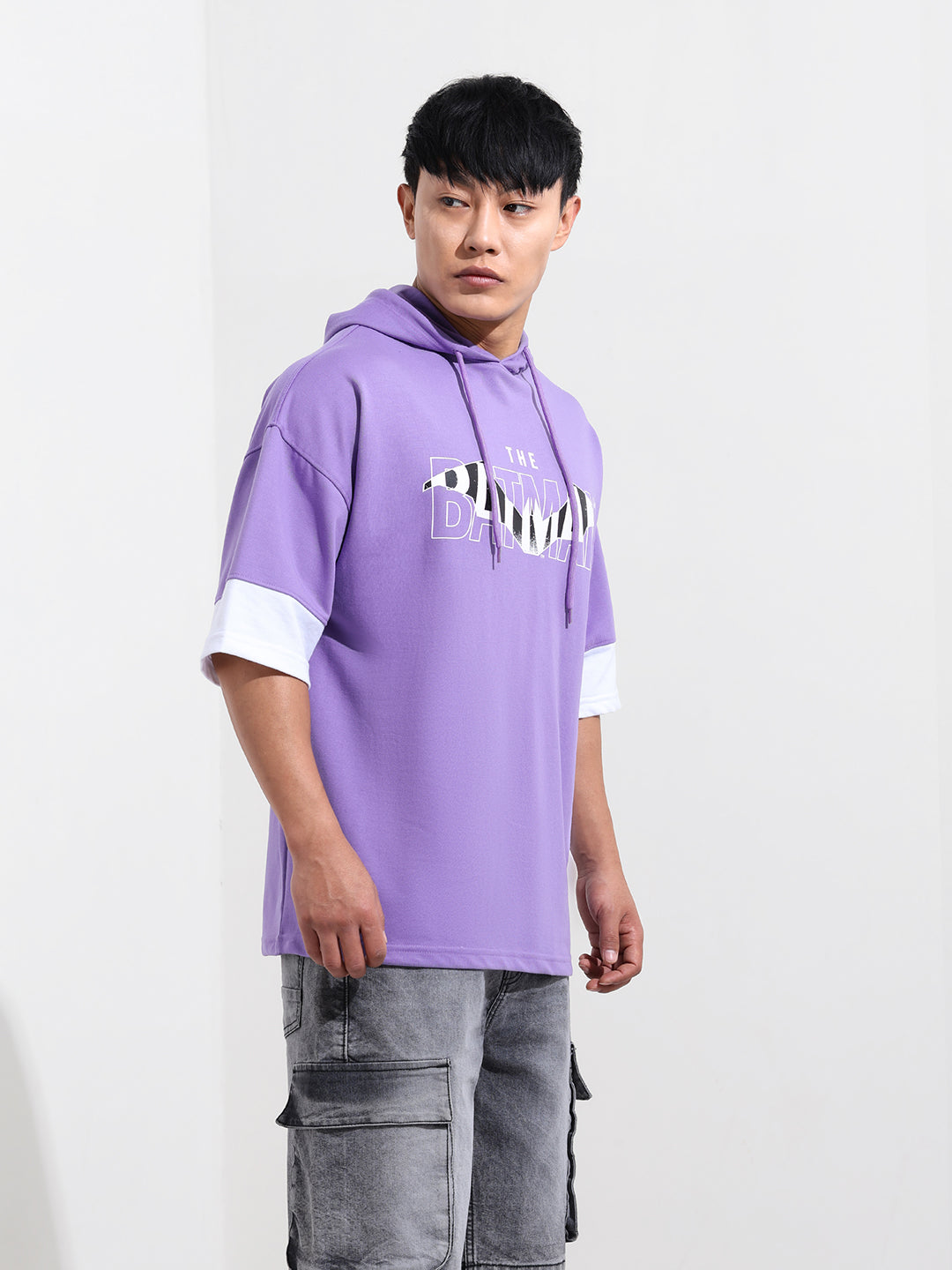 Men's Purple Oversized Fit Character Batman Printed Sweatshirt