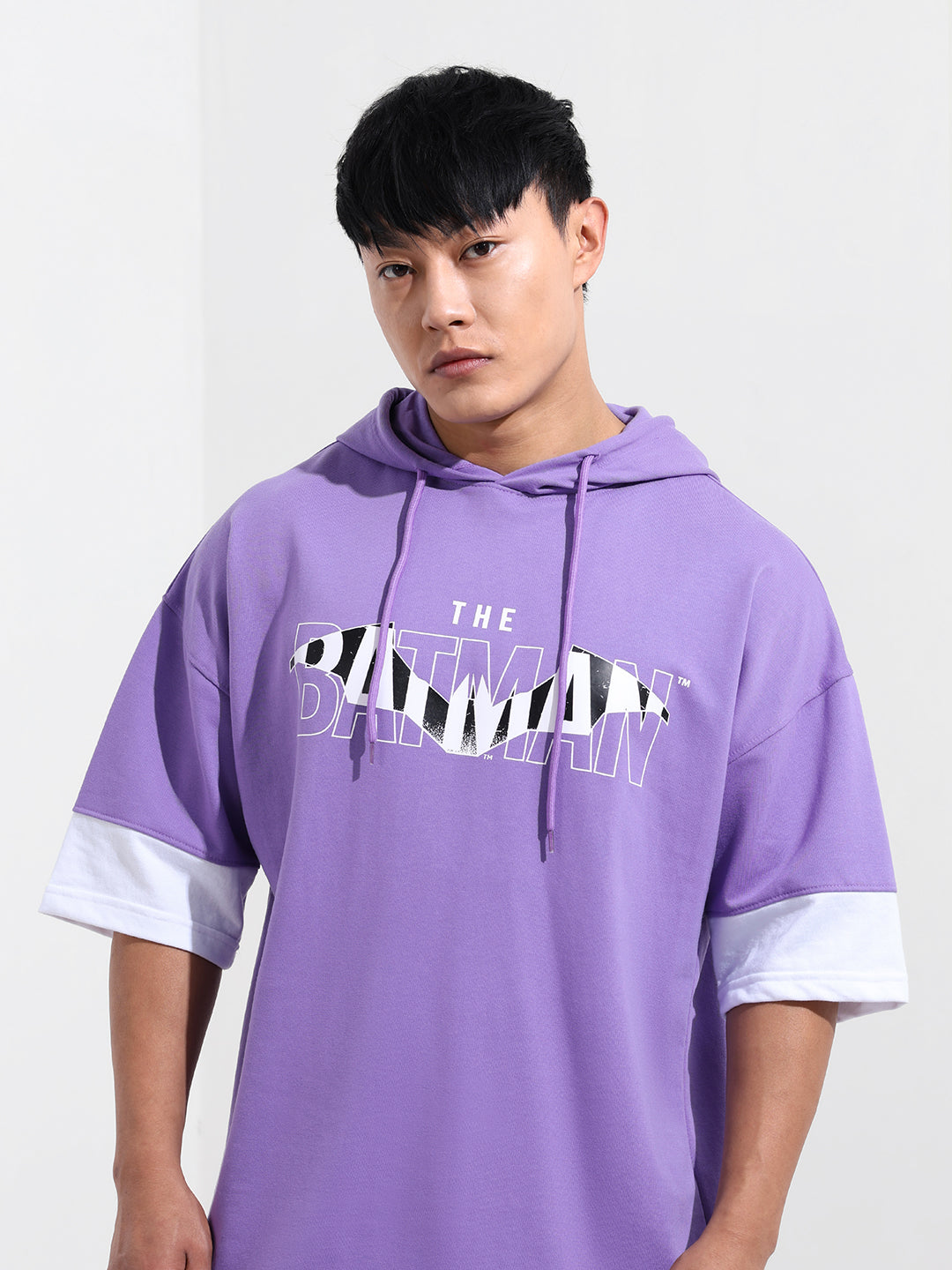 Men's Purple Oversized Fit Character Batman Printed Sweatshirt