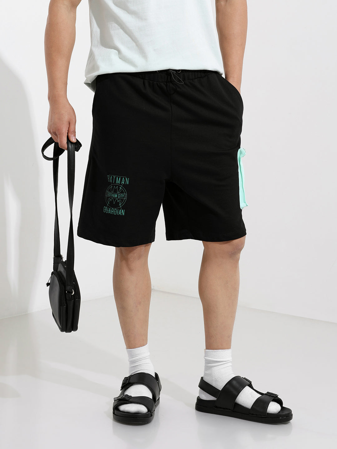 Men's Black Relaxed Fit Character Batman Printed Shorts
