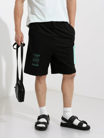 Men's Black Relaxed Fit Character Batman Printed Shorts