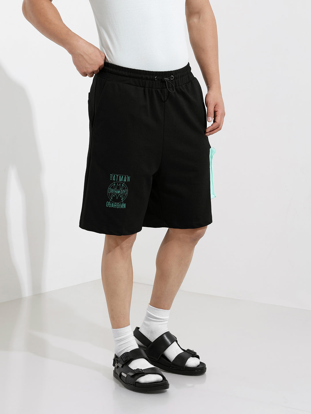 Men's Black Relaxed Fit Character Batman Printed Shorts