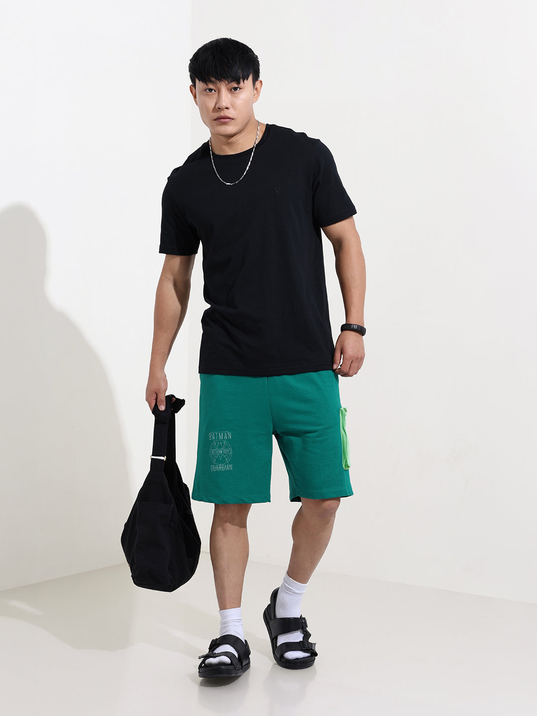 Men's Grey Relaxed Fit Character Batman Printed Shorts