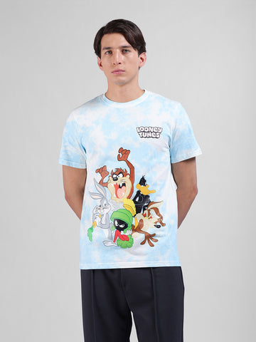 Men's Blue Slim Fit Character Looney Tunes  Printed Crew Neck T-Shirt