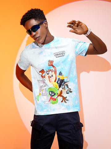Men's Blue Slim Fit Character Looney Tunes  Printed Crew Neck T-Shirt