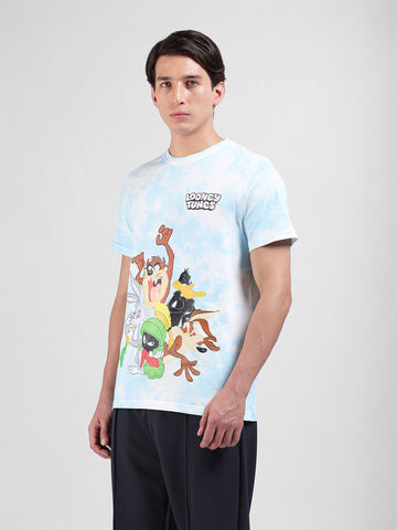 Men's Blue Slim Fit Character Looney Tunes  Printed Crew Neck T-Shirt