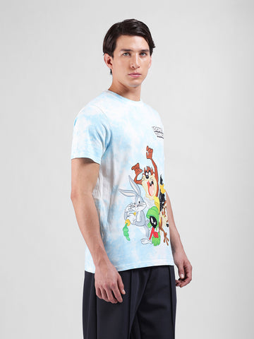 Men's Blue Slim Fit Character Looney Tunes  Printed Crew Neck T-Shirt