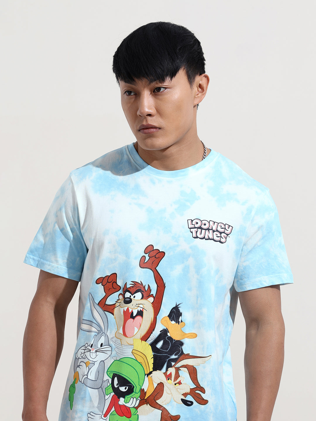 Men's Blue Slim Fit Character Looney Tunes  Printed Crew Neck T-Shirt
