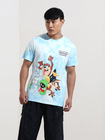 Men's Blue Slim Fit Character Looney Tunes  Printed Crew Neck T-Shirt