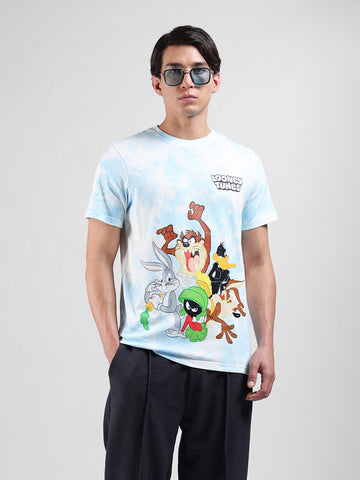Men's Blue Slim Fit Character Looney Tunes  Printed Crew Neck T-Shirt
