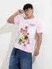 Men's Pink Slim Fit Printed Looney Tunes  Crew Neck T-Shirt
