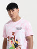 Men's Pink Slim Fit Printed Looney Tunes  Crew Neck T-Shirt