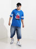 Men's Blue Boxy Fit Character Bugs Bunny Printed Crew Neck T-Shirt