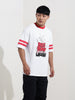 Men's White Boxy Fit Character Bugs Bunny Printed Crew Neck T-Shirt