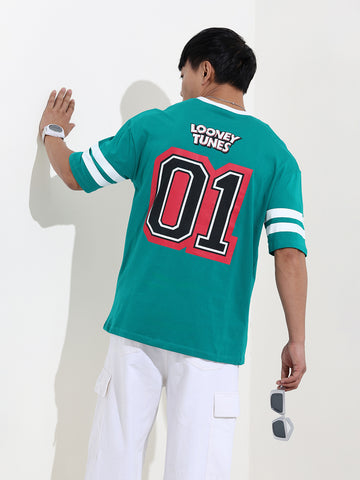 Men's Green Boxy Fit Character Bugs Bunny Printed Crew Neck T-Shirt