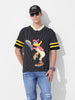 Men's Black Boxy Fit Cartoon Character Printed V-Neck T-Shirt