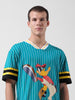 Men's Green Boxy Fit Cartoon Character Printed V-Neck T-Shirt