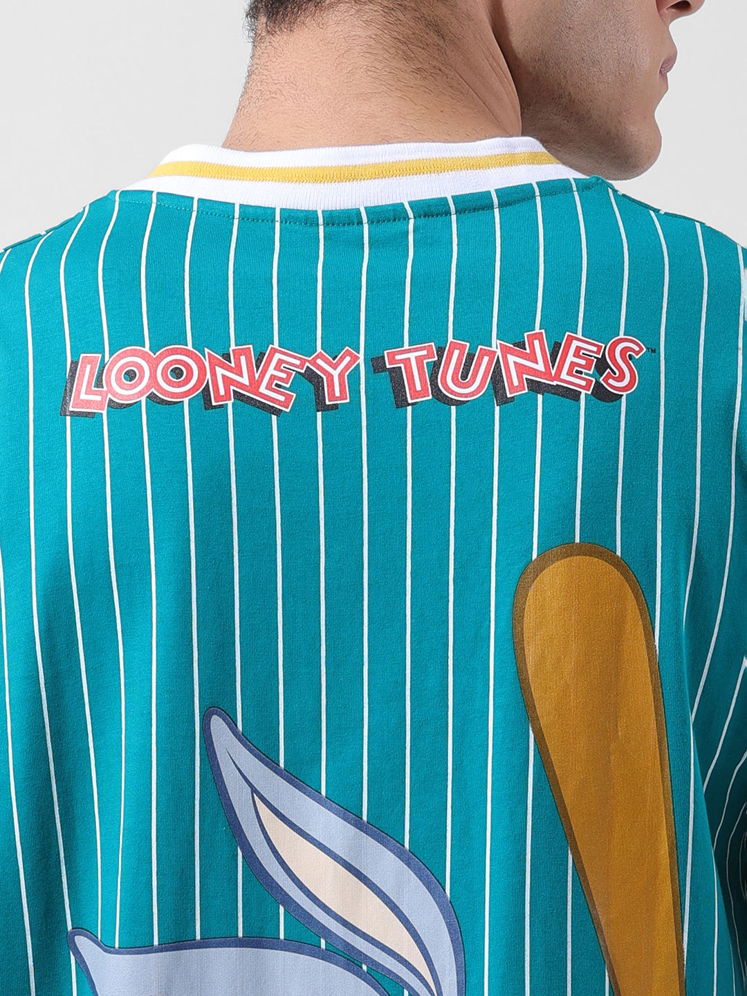 Men's Green Boxy Fit Cartoon Character Printed V-Neck T-Shirt