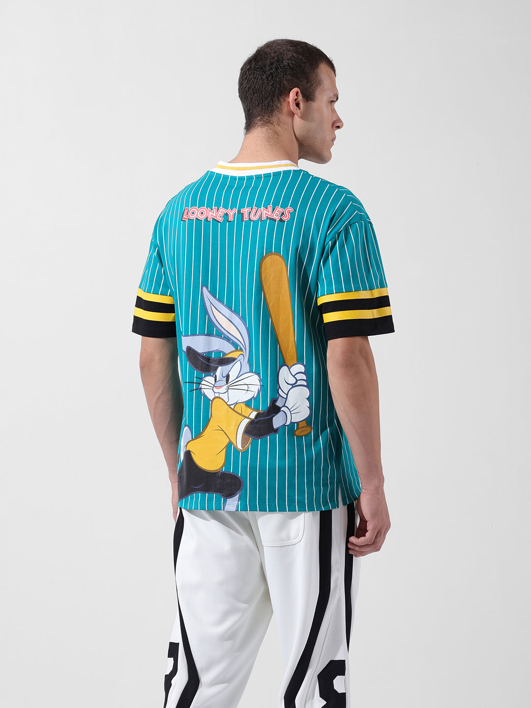 Men's Green Boxy Fit Cartoon Character Printed V-Neck T-Shirt
