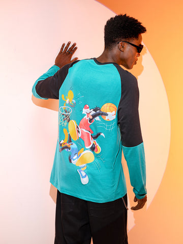 Men's Green Oversized Fit Character Tom & Jerry Printed Crew Neck T-Shirt