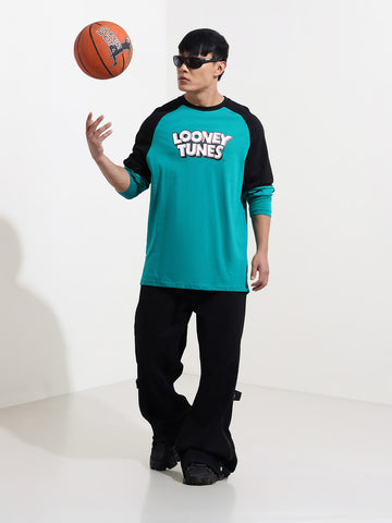 Men's Green Oversized Fit Character Tom & Jerry Printed Crew Neck T-Shirt