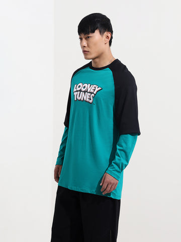 Men's Green Oversized Fit Character Tom & Jerry Printed Crew Neck T-Shirt
