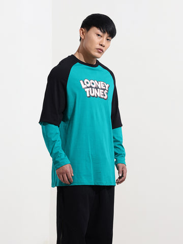 Men's Green Oversized Fit Character Tom & Jerry Printed Crew Neck T-Shirt