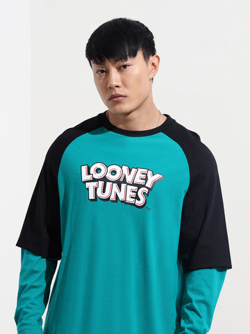Men's Green Oversized Fit Character Tom & Jerry Printed Crew Neck T-Shirt