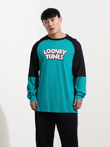 Men's Green Oversized Fit Character Tom & Jerry Printed Crew Neck T-Shirt