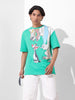 Men's Green Boxy Fit Loony Tunes Character Printed Crew Neck T-Shirt