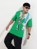 Men's Green Boxy Fit Loony Tunes Character Printed Crew Neck T-Shirt