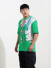 Men's Green Boxy Fit Loony Tunes Character Printed Crew Neck T-Shirt
