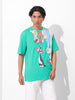 Men's Green Boxy Fit Loony Tunes Character Printed Crew Neck T-Shirt