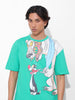 Men's Green Boxy Fit Loony Tunes Character Printed Crew Neck T-Shirt