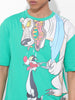 Men's Green Boxy Fit Loony Tunes Character Printed Crew Neck T-Shirt