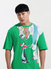 Men's Green Boxy Fit Loony Tunes Character Printed Crew Neck T-Shirt