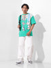 Men's Green Boxy Fit Loony Tunes Character Printed Crew Neck T-Shirt