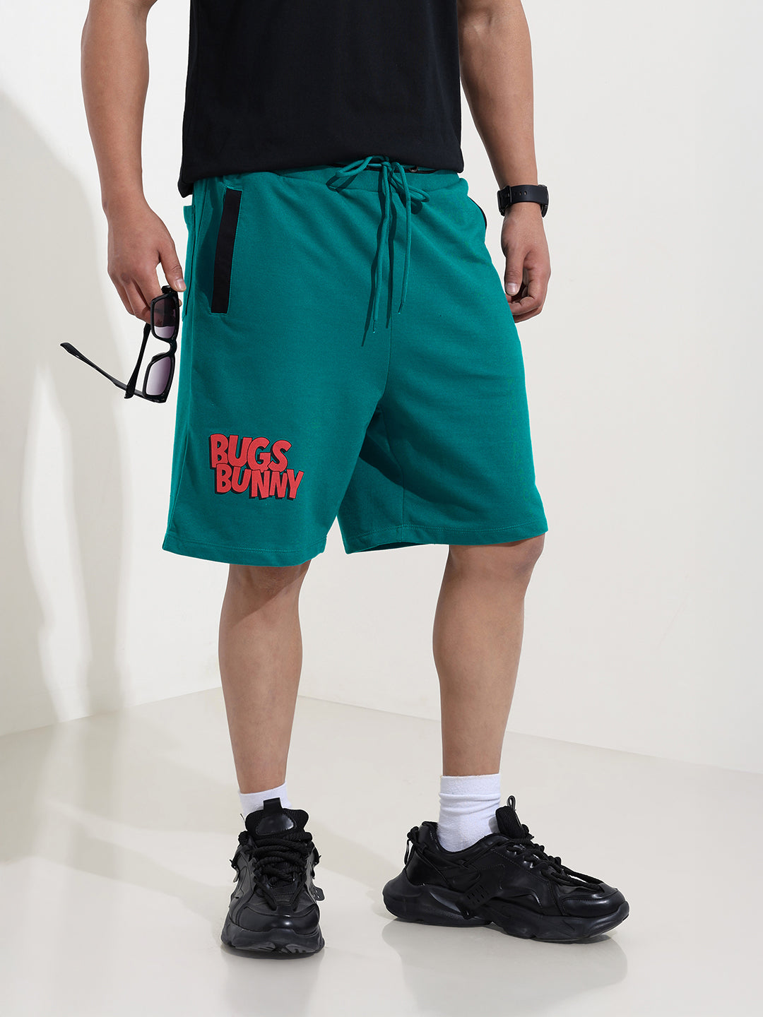 Men's Grey Relaxed Fit Character Bugs Bunny Printed Shorts