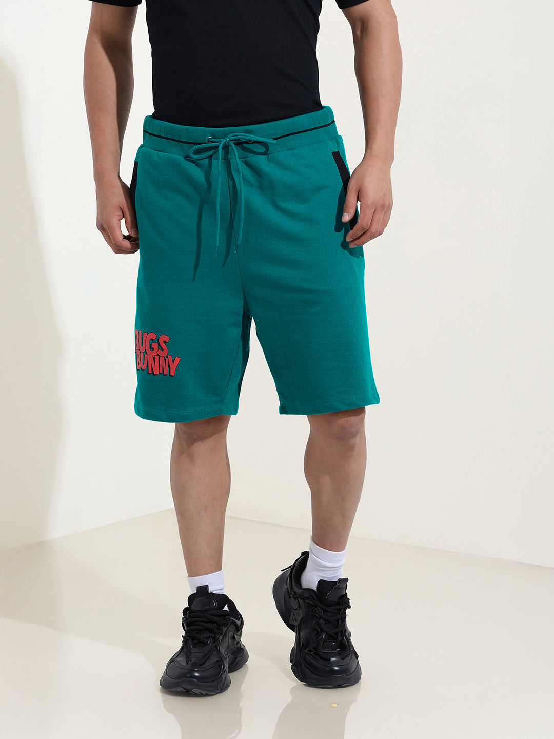 Men's Grey Relaxed Fit Character Bugs Bunny Printed Shorts