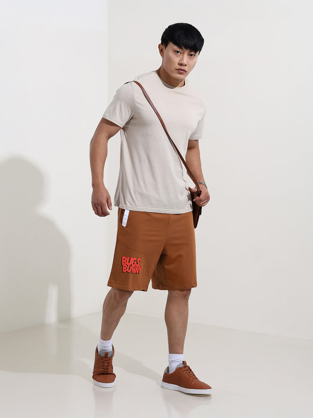 Men's Grey Relaxed Fit Character Bugs Bunny Printed Shorts