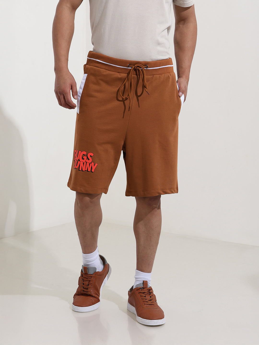 Men's Grey Relaxed Fit Character Bugs Bunny Printed Shorts