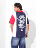 Men's Navy Blue Boxy Fit Bugs Bunny Character Printed Polo Collar T-shirt