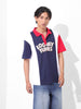 Men's Navy Blue Boxy Fit Bugs Bunny Character Printed Polo Collar T-shirt