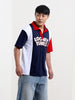 Men's Navy Blue Boxy Fit Bugs Bunny Character Printed Polo Collar T-shirt