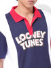 Men's Navy Blue Boxy Fit Bugs Bunny Character Printed Polo Collar T-shirt