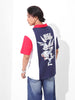 Men's Navy Blue Boxy Fit Bugs Bunny Character Printed Polo Collar T-shirt