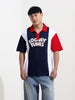 Men's Navy Blue Boxy Fit Bugs Bunny Character Printed Polo Collar T-shirt