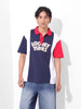 Men's Navy Blue Boxy Fit Bugs Bunny Character Printed Polo Collar T-shirt