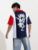 Men's Navy Blue Boxy Fit Bugs Bunny Character Printed Polo Collar T-shirt