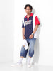 Men's Navy Blue Boxy Fit Bugs Bunny Character Printed Polo Collar T-shirt